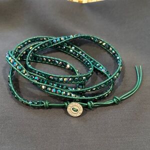 Victoria Emerson Iridescent Green Crystal Wrap Bracelet NWOT